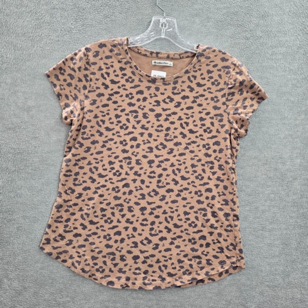 Abercrombie & Fitch Women Top Large Brown Shirt Leopard Print Short Sleeve